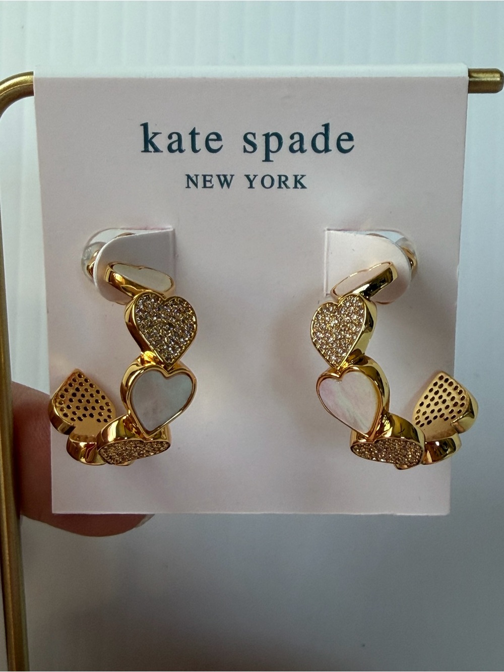 kate spade Gold Heart Hoop Earrings with Mother-of-Pearl and Crystal Accents